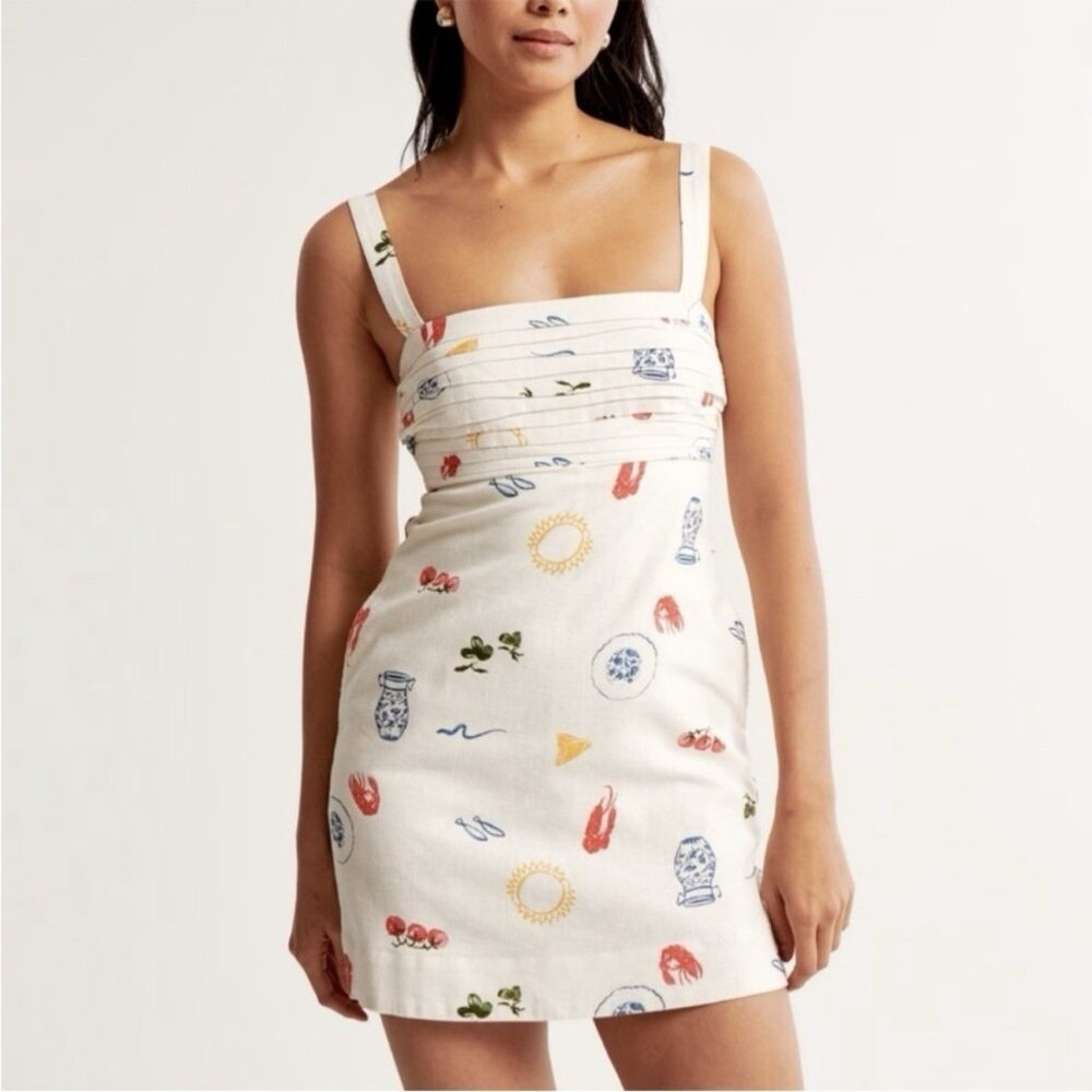Abercrombie & Fitch Cream Dress with Multicolor Print